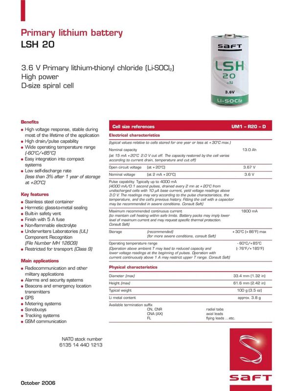Saft Industrial D Lsh20 3.6v 13ah image number null