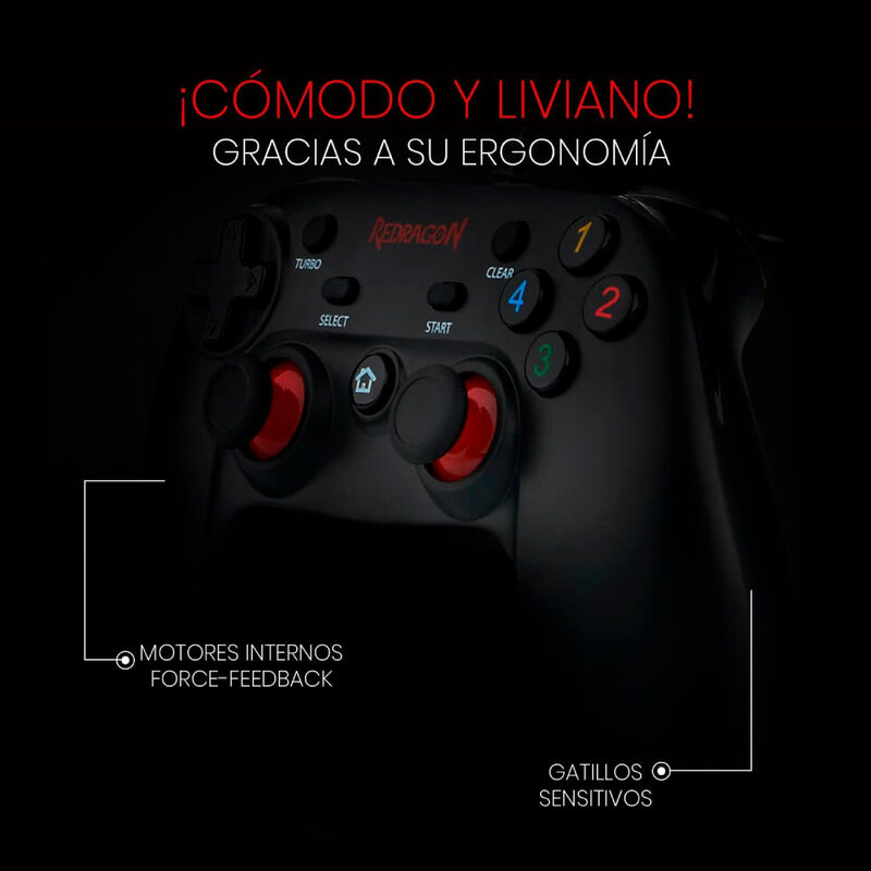 Control Gamer Redragon Alámbrico Negro con Vibr... image number null