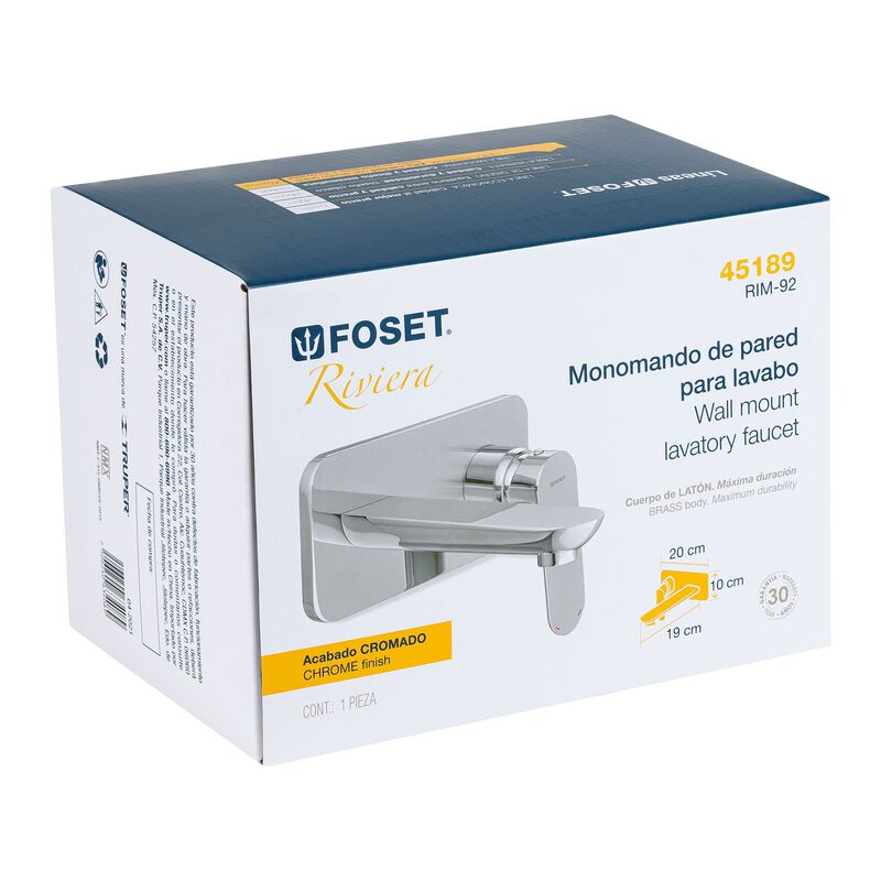 Monomando Cromo de Pared para Lavabo Foset Rivi... image number null