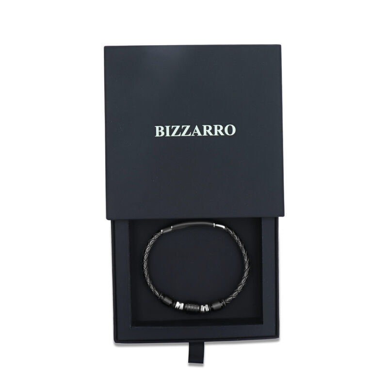 Pulsera De Acero Y Piel Negra Para Caballero image number null