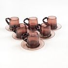 Tazas c/ Platos Set de 6 Tazas con Plato de Vidrio Soplado Amatista Marea Baja