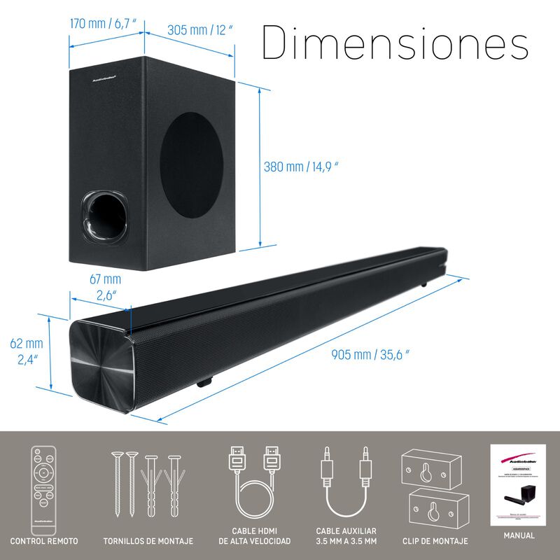 Barra de sonido 2.1 con subwoofer alambrico 500... image number null