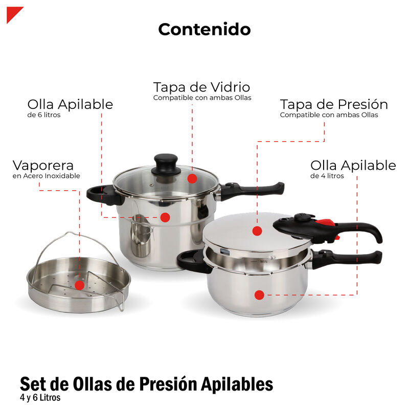 Set Ollas De Presi&oacute;n De 4 Y 6 L. Acero Inoxidab... image number null