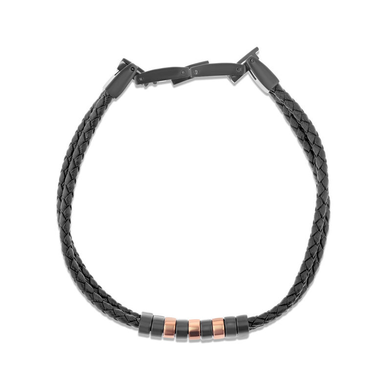 Pulsera De Piel Con Acero Negro Y Rosa image number null