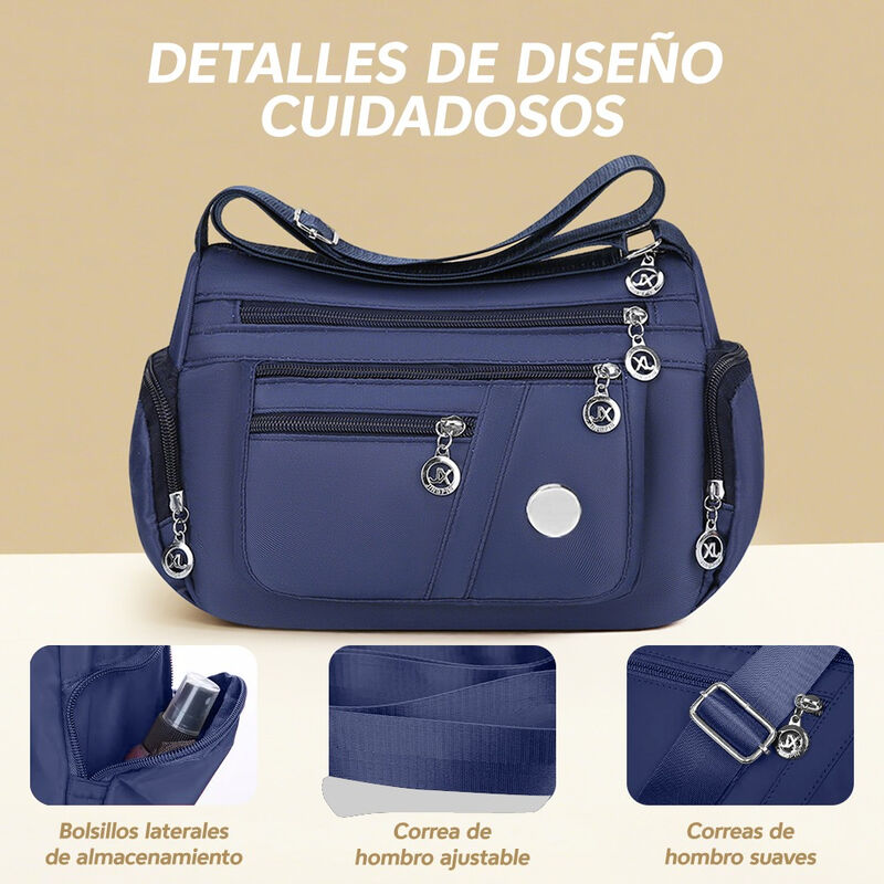 Bolso Bandolera Liso Rayas Azul Oscuro Mujer image number null