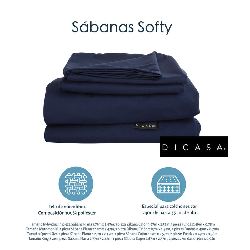Sábanas Individual Dicasa Softy Azul Marino + P... image number null