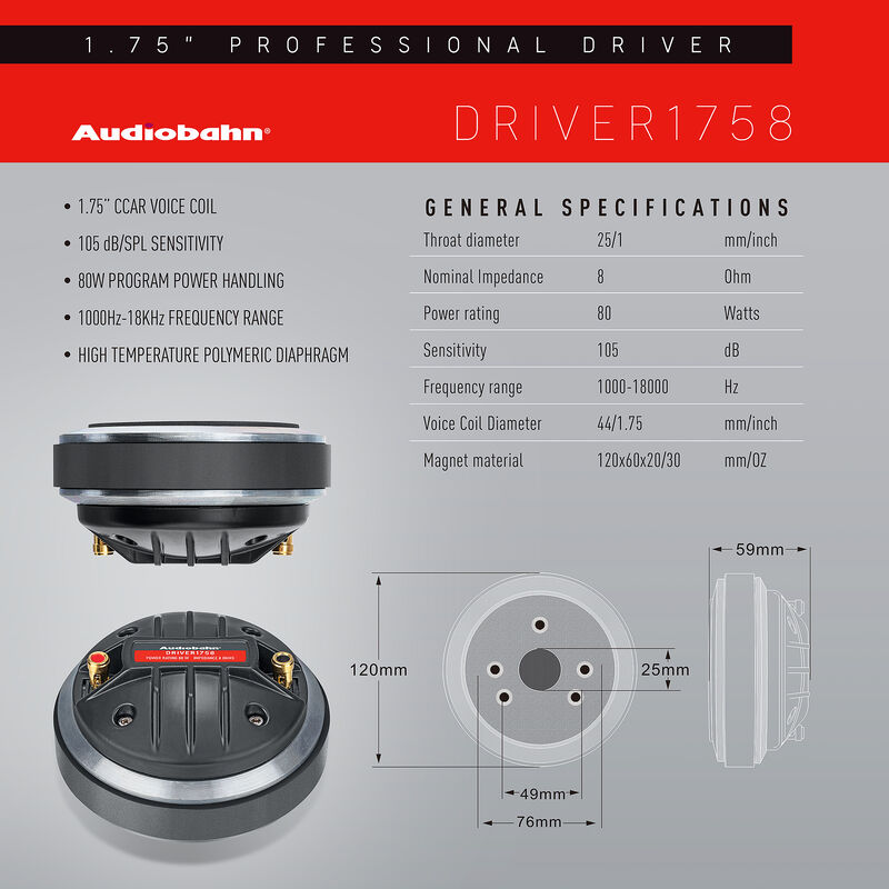 Driver de reemplazo 1.75'' Audiobahn DRIVER1758 image number null