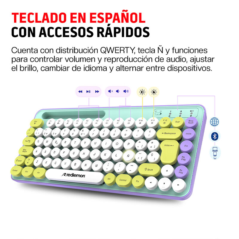 Teclado Inal&aacute;mbrico Bluetooth Retro M&aacute;quina De ... image number null