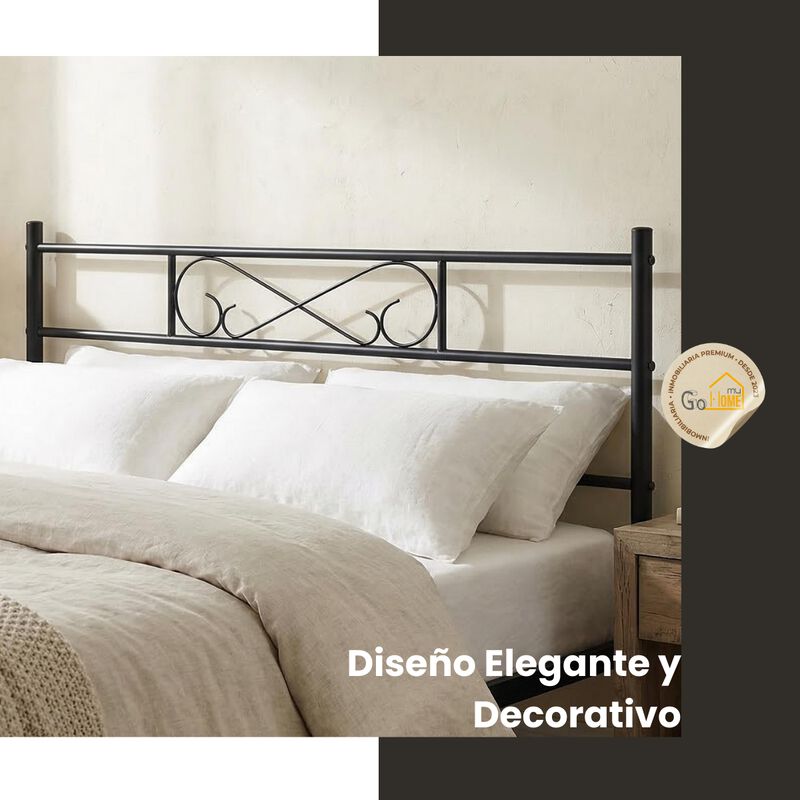 Cama Matrimonial De Metal Negro Con Cabecera Y ... image number null