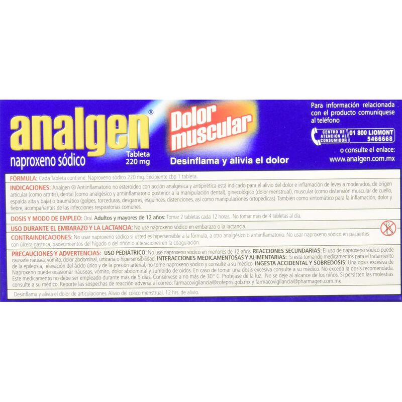 Analgen Tabletas, 220 mg, 20 Piezas image number null
