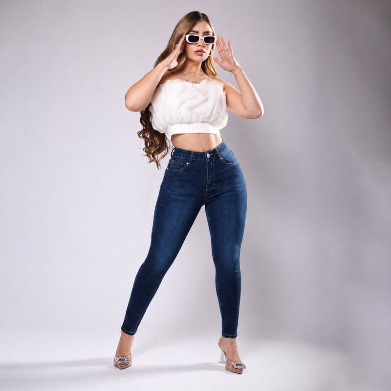 Jeans Basico De Cadera Alta Super Skinny Azul O... image number null