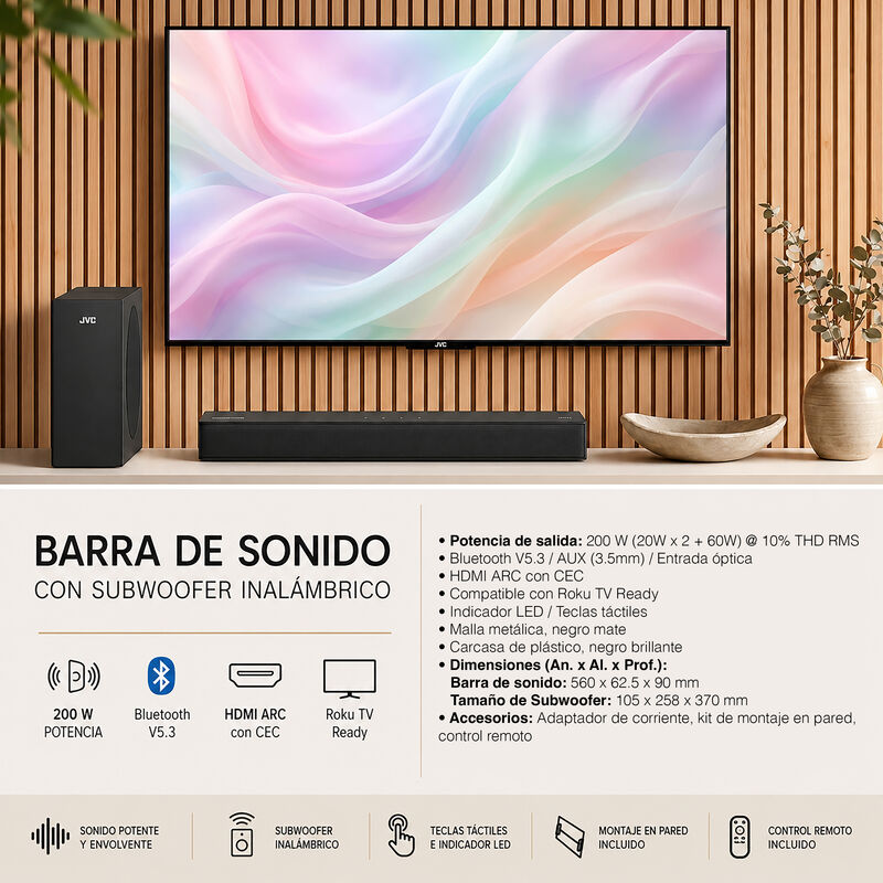 Jvc Soundbar 2.1 Canales Con Subwoofer Inal&aacute;mbr... image number null