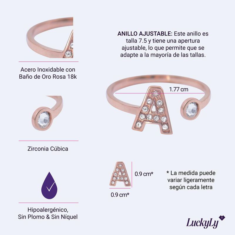 Anillo Mujer Inicial Oro Rosa 18k Zirconias, Re... image number null