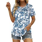 Camiseta Ofeefan Azul Floral, Cuello Redondo, Primavera