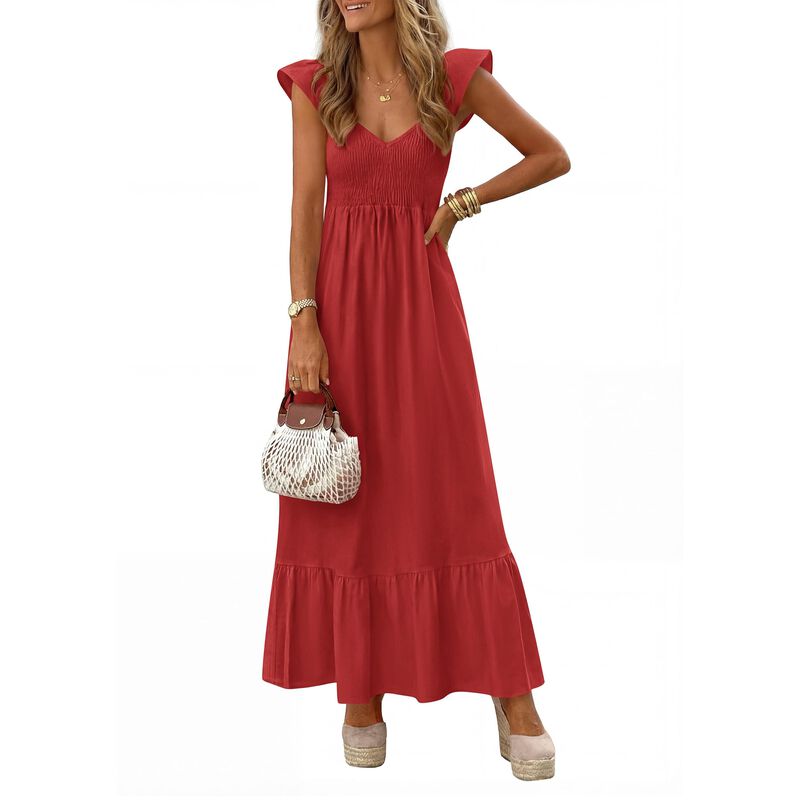Vestido Prettygarden Maxi Rojo Fruncido image number null