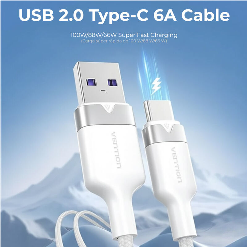 Cable USB-A/USB-C VENTION 2 M 100 W (6A) Trenza... image number null