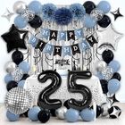 Paquete De Decoraci&oacute;n Para Fiesta Rbyoo 25.&ordm; Cumplea&ntilde;os Azul Y Negro
