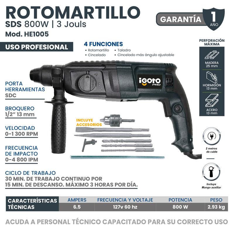 Rotomartillo SDS IGOTO PRO 800W HE1005 image number null