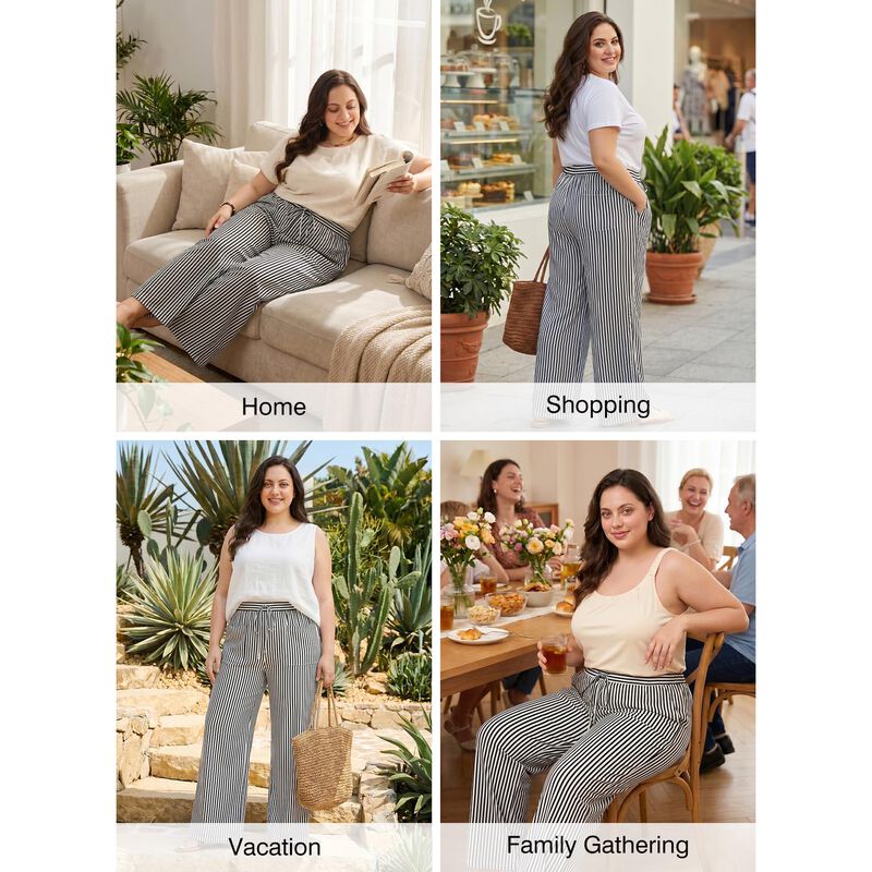 Pantalones Eytino Plus Size Rayas Cordon Casual image number null