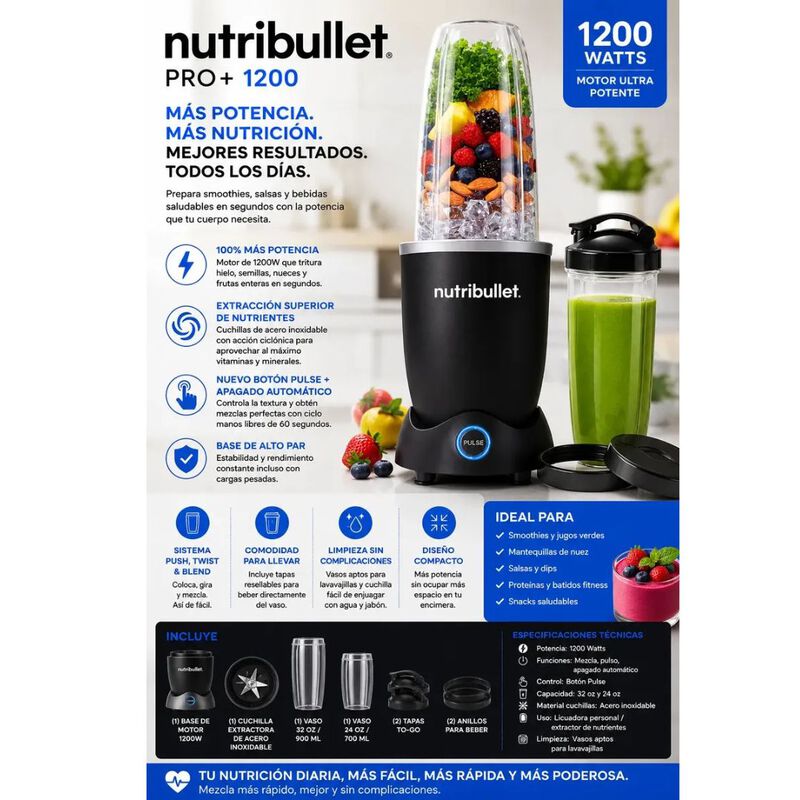 Licuadora Personal Nutribullet Pro Plus Potente... image number null