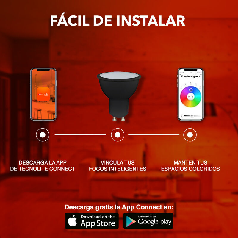 Foco LED GU10 Inteligente Wi-Fi, 5 W, Luz RGB +... image number null