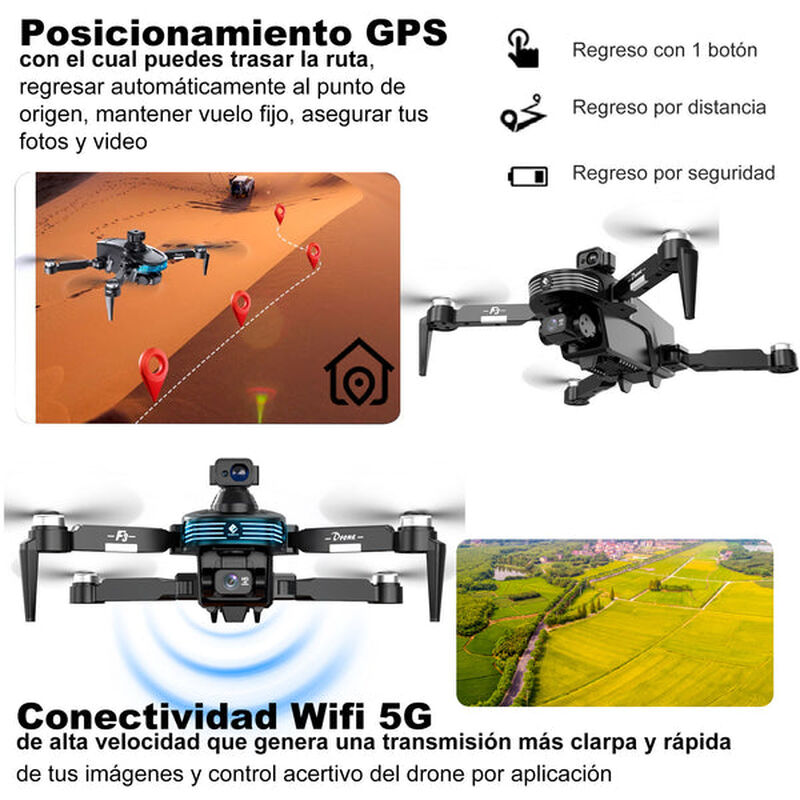 Drone Vak F3pro 5g Gps Láser 2 Cámaras 4k App W... image number null