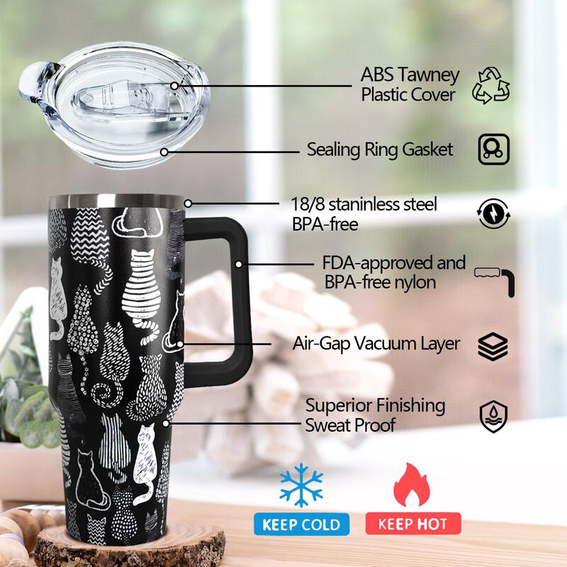 Vaso T&eacute;rmico Ceovfoi 1200 ml Gato Negro Con Asa image number null