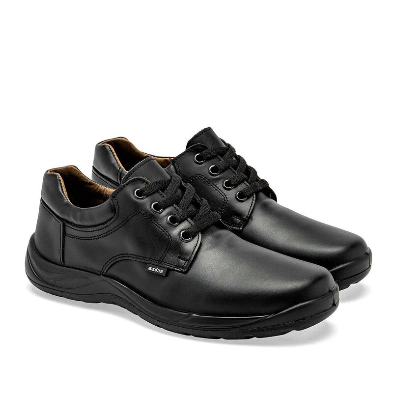 Audaz Zapato Escolar En Piel Para Ni&ntilde;o Negro Co... image number null