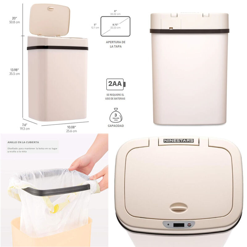 Bote De Basura Autom&aacute;tico Touchless 12L Marfil ... image number null