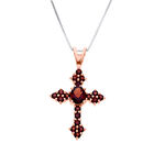 Dije De Cruz De Oro Rosa Con Cadena 14K Con Granate