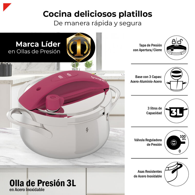 Olla de Presi&oacute;n 3 Litros Acero Inoxidable 304 B... image number null