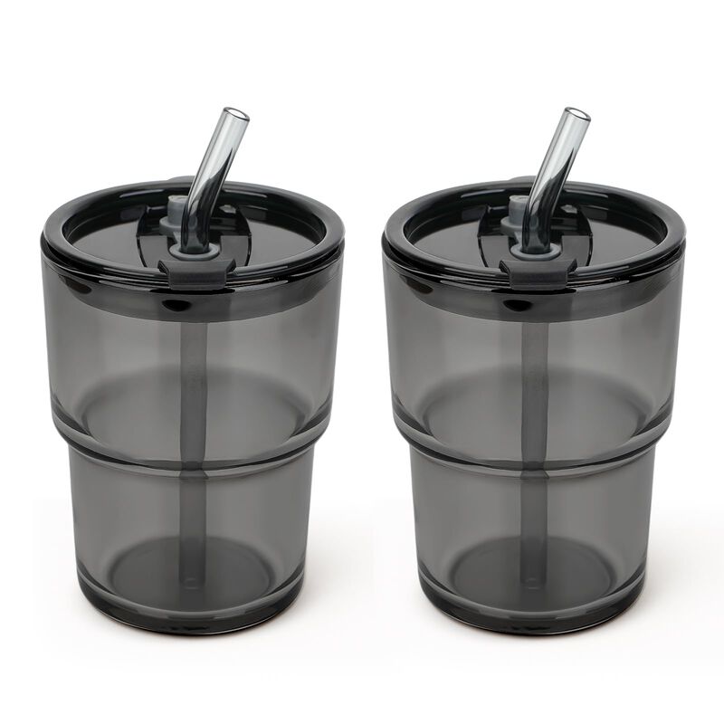 Vaso De Vidrio Caf&eacute;zi 370 ml Con Pajilla Y Tapa image number null