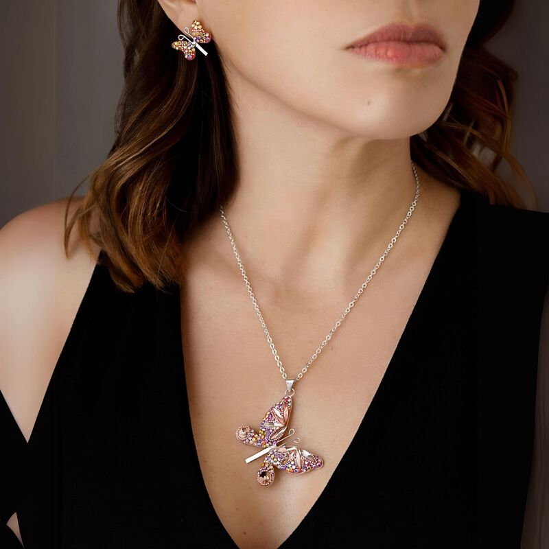 Collar y Aretes Mariposa con plata .925 Zvezda image number null