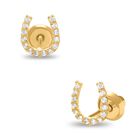Broqueles De Herradura En Oro Amarillo 14k Con Zirconias