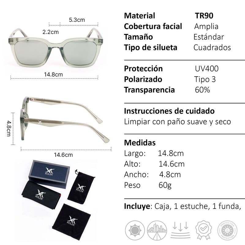 Lentes De Sol Xolek 121 Tr90 Cuadrados Rb Uv Po... image number null