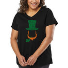 Camiseta De Talla Grande Cuello En V Word Art Para Mujer - Duende Irland&eacute;s- Negro