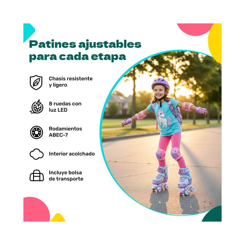 Patines 4 Ruedas Luz Led Ajustables Ni&ntilde;as Ni&ntilde;os... image number null