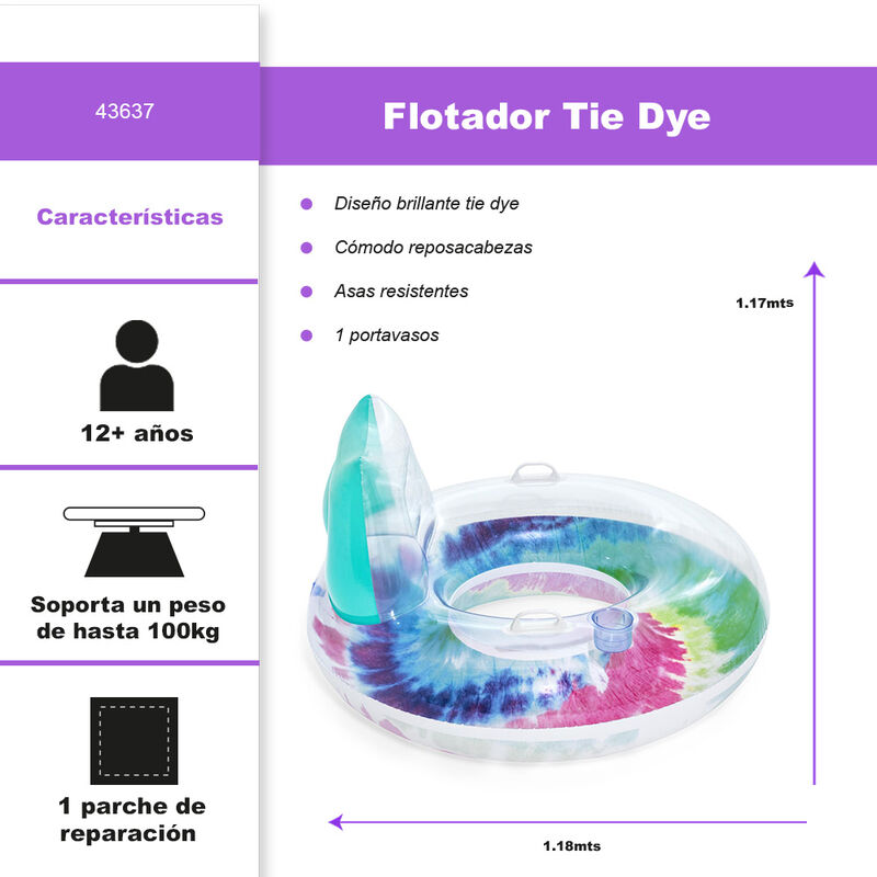 Silla Inflable Con Portavasos Tie Dye Deluxe Be... image number null