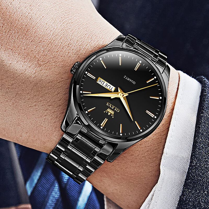 Reloj Olevs Negro De Acero Inoxidable Impermeab... image number null