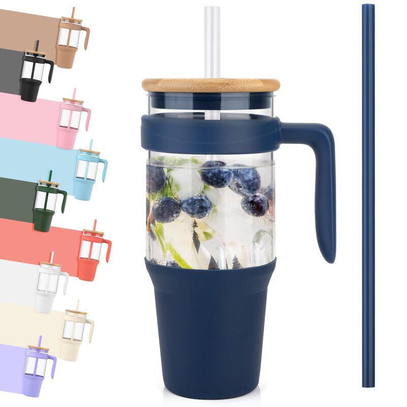 Vaso De Vidrio Tronco 1200 ml Con Tapa De Bamb&uacute;... image number null