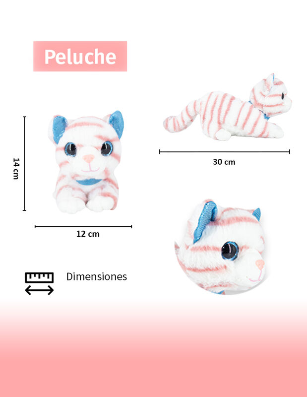 Gatito De Peluche Acostado Colo Blanco con Raya... image number null
