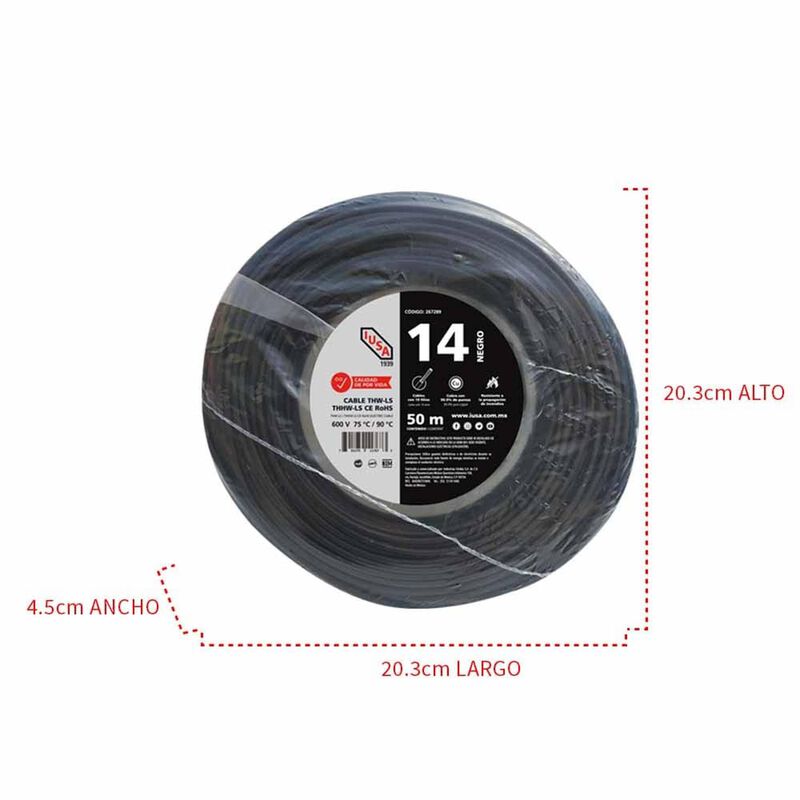 Cable Thhw-ls Rohs Calibre 14 Awg Negro 50m image number null