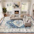Alfombra Loongrug 305x244 Cm Azul Marino Y Beige Vintage Boho Lavable