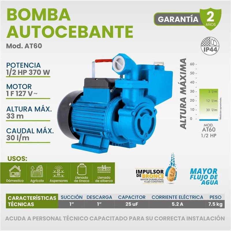 Bomba Autocebante Igoto AT60 Para Bombeo y Aspi... image number null