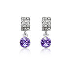 Aretes en Baño de Oro Blanco de 18K con Cristales en Color Blanco Y Morado