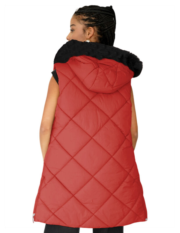 Chaleco Largo Acolchado Mujer Con Gorro image number null