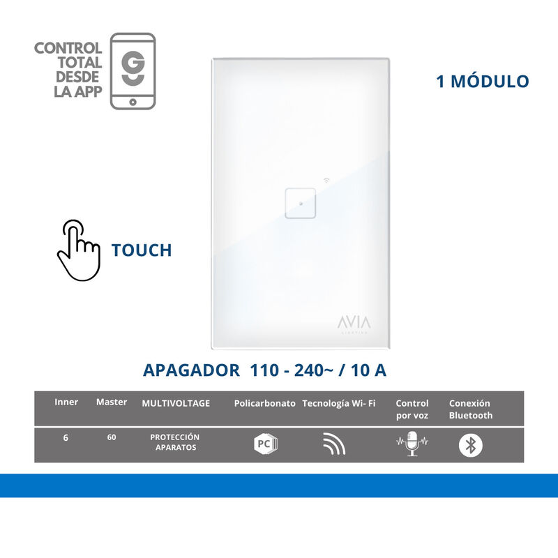 Pack 5 piezas Apagador De Pared Touch De Un Mód... image number null