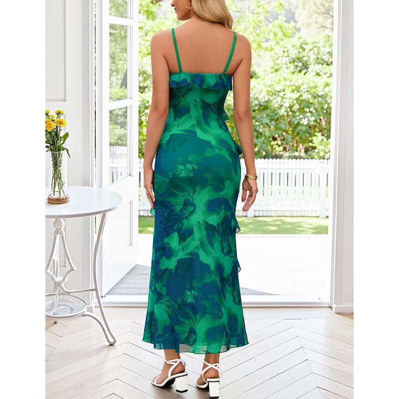 Vestido Merokeety Maxi Floral Verde Talla M image number null