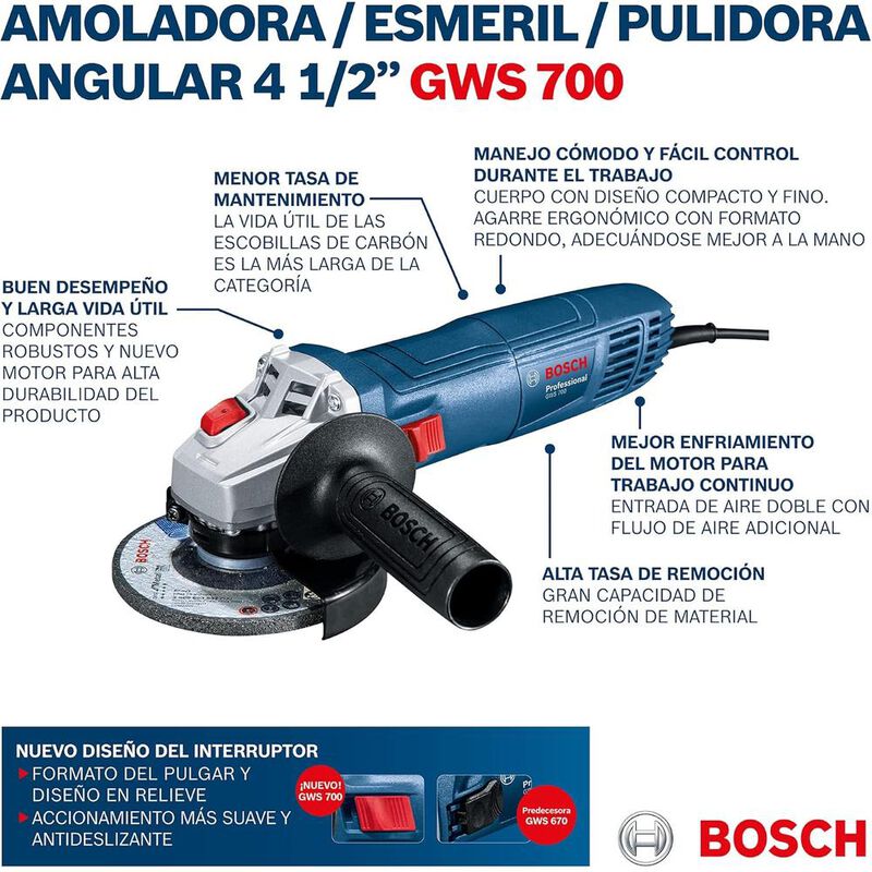 Esmeriladora Bosch 710W 5/8" 4 1/2" Profesional... image number null