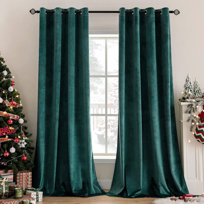 Cortinas Miulee De Terciopelo Verde Oscuro, 132... image number null
